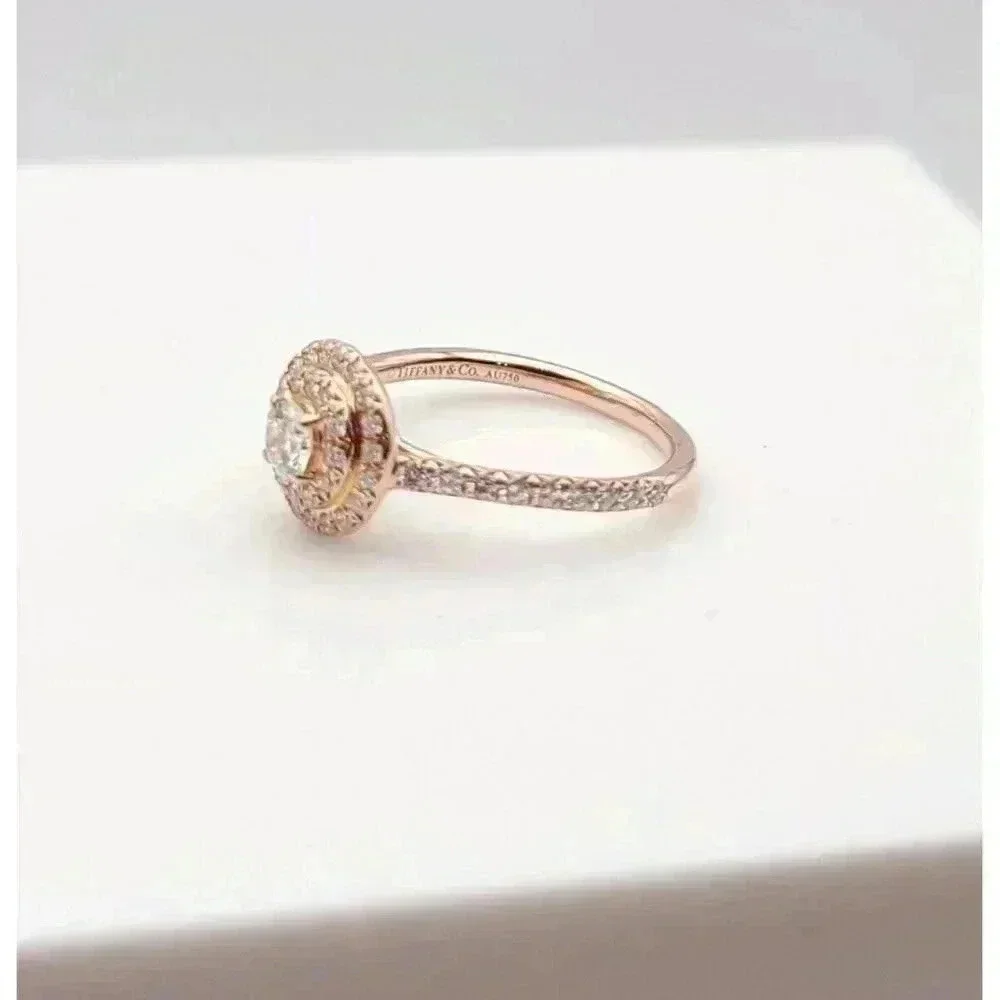Tiffany & Co 18kt Rose Gold Soleste Diamond Halo Engagement Ring Size 4.5